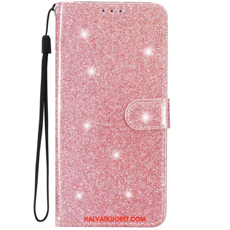 Kotelot iPhone 15 Plus Suojaketju Kuori Glitter-efekti Hihnalla