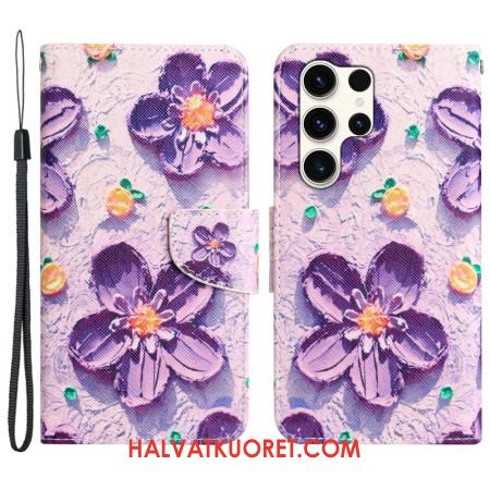 Kuoret Samsung Galaxy S24 Ultra 5g Purppuraisia Kukkia Hihnalla