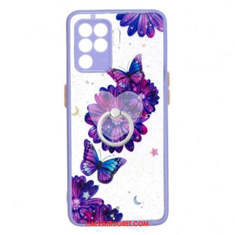 Kuori Oppo A94 5G Violetti Kukkaperhonen Sormuksella