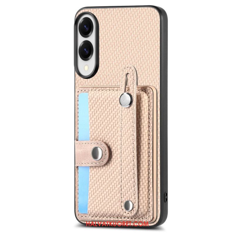 Kuori Samsung Galaxy S25 5g Edge Hiilikuitu Korttikotelolla Ja Hihnalla Varustettu Jalusta Suojakuori