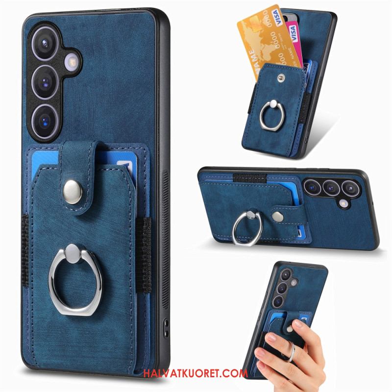 Kuori Samsung Galaxy S25 5g Nahkajäljitelmäkorttikotelo Ja Sormus