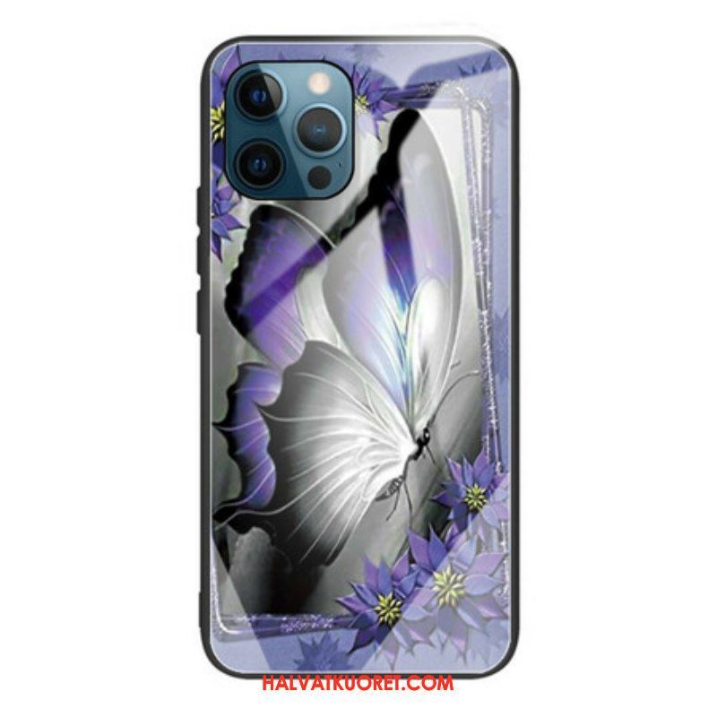 Kuori iPhone 13 Pro Purple Butterfly Karkaistu Lasi