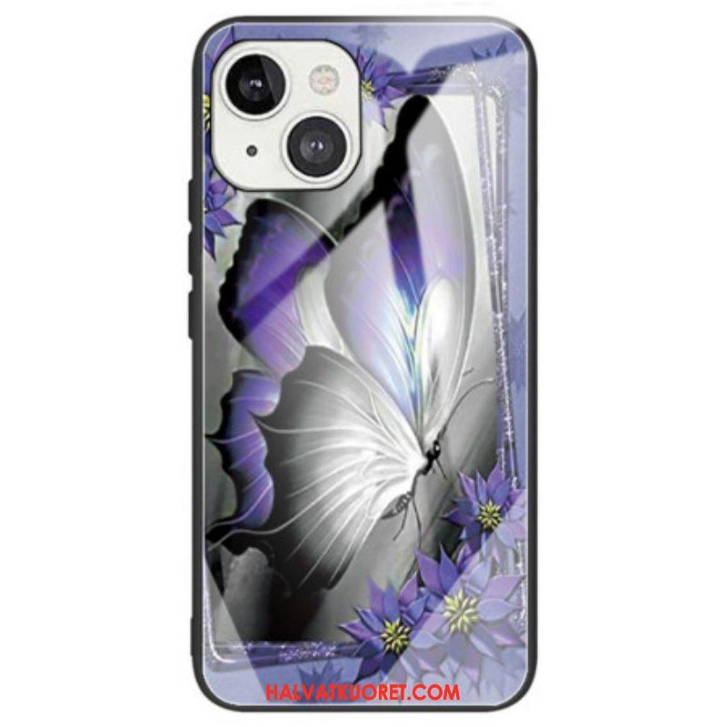 Kuori iPhone 14 Purple Butterfly Karkaistu Lasi