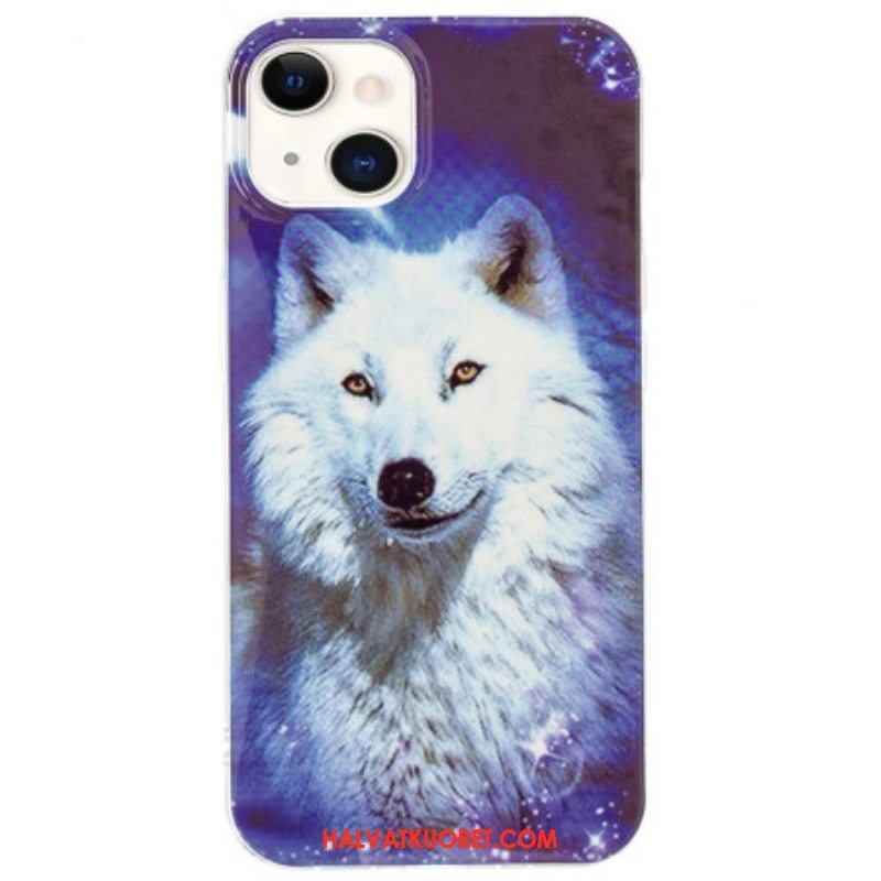 Kuori iPhone 15 Plus Fluoresoiva White Wolf