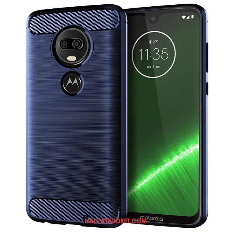 Moto G7 Plus Kuoret Silikoni Sininen Kukkakuvio, Moto G7 Plus Kuori Pehmeä Neste Kuitu