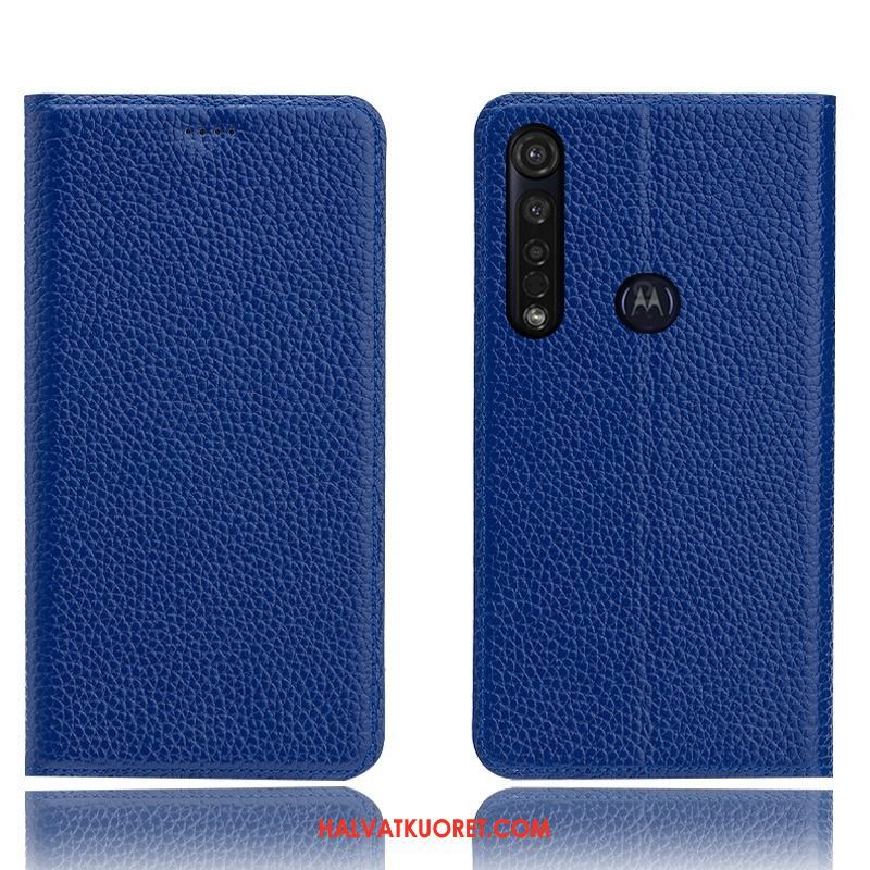 Moto G8 Plus Kuoret Aito Nahka Murtumaton Kotelo, Moto G8 Plus Kuori Kukkakuvio