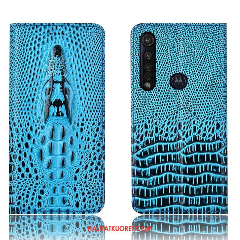 Moto G8 Plus Kuoret Aito Nahka Suojaus Krokotiili, Moto G8 Plus Kuori Murtumaton Sininen