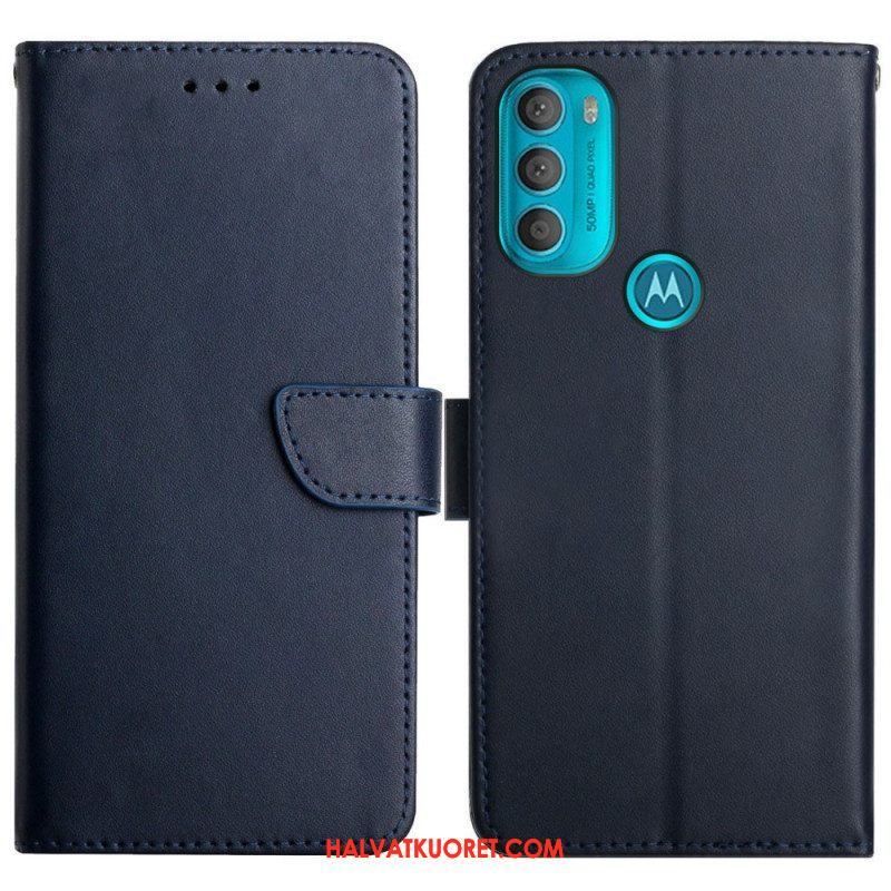 Nahkakotelo Moto G71 5G Aitoa Nappan Nahkaa