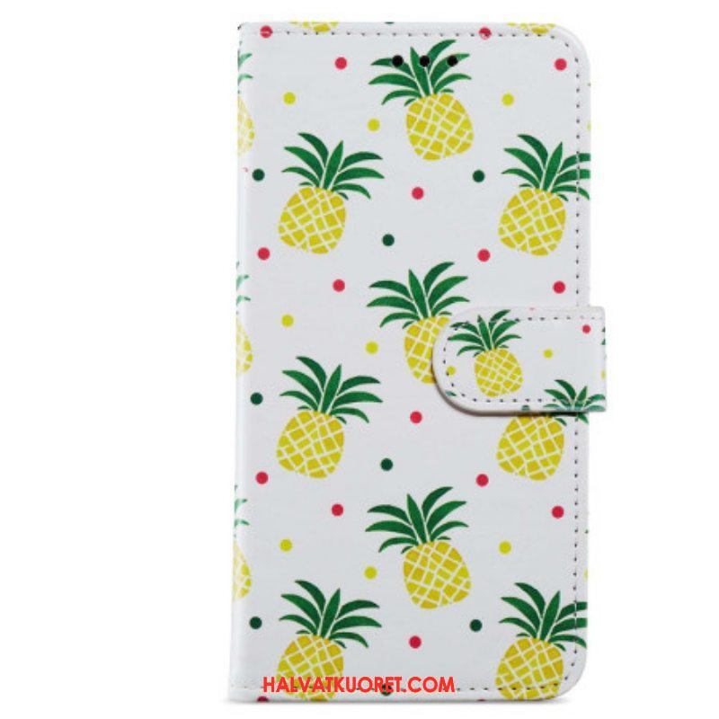 Nahkakotelo Moto G73 5G Suojaketju Kuori Strappy Ananas