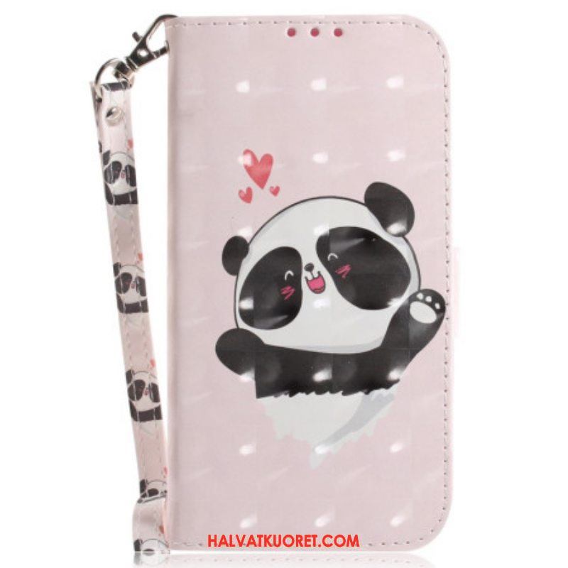 Nahkakotelo OnePlus Nord 2T 5G Suojaketju Kuori Panda Love With Lanyard