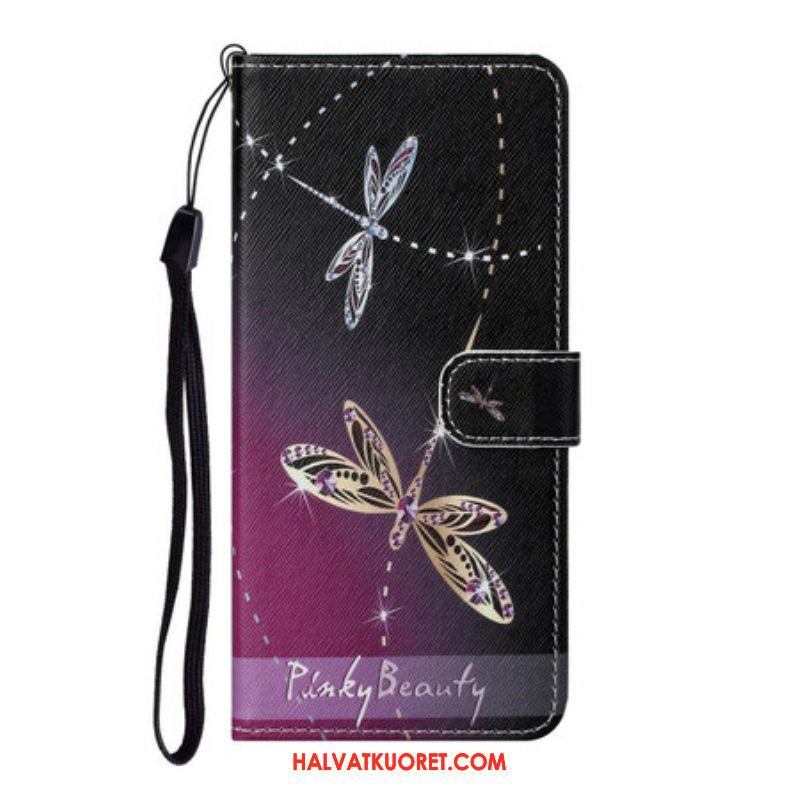 Nahkakotelo OnePlus Nord CE 5G Suojaketju Kuori Strappy Dragonflies
