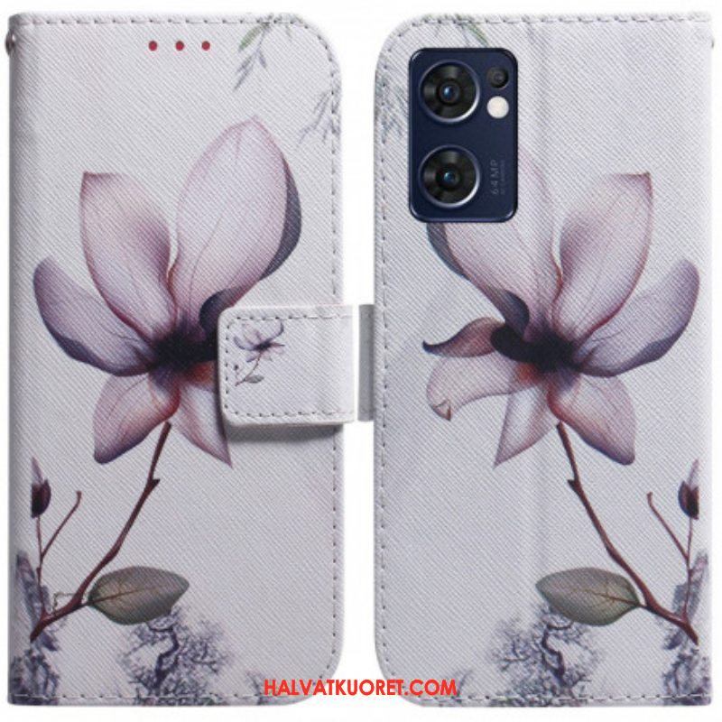 Nahkakotelo Oppo Find X5 Lite Flower Dusty Pink