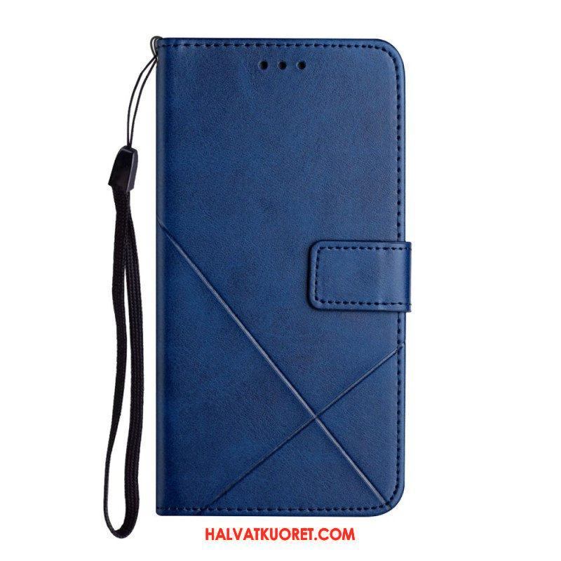 Nahkakotelo Samsung Galaxy A14 / A14 5G Suojaketju Kuori Strappy Geometric Leather Style