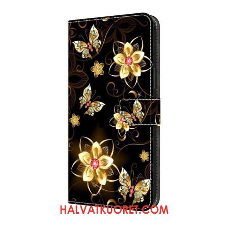 Nahkakotelo Samsung Galaxy A17 4g / 5g Kultaiset Kukat