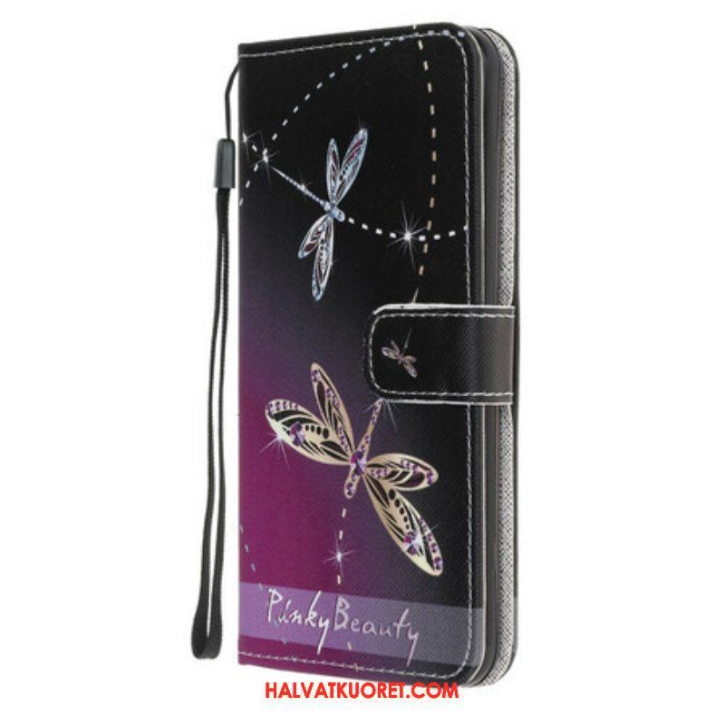 Nahkakotelo Samsung Galaxy A52 4G / A52 5G / A52s 5G Suojaketju Kuori Strappy Dragonflies