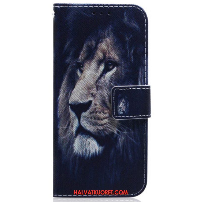 Nahkakotelo Samsung Galaxy M13 Suojaketju Kuori Lanyard Lion