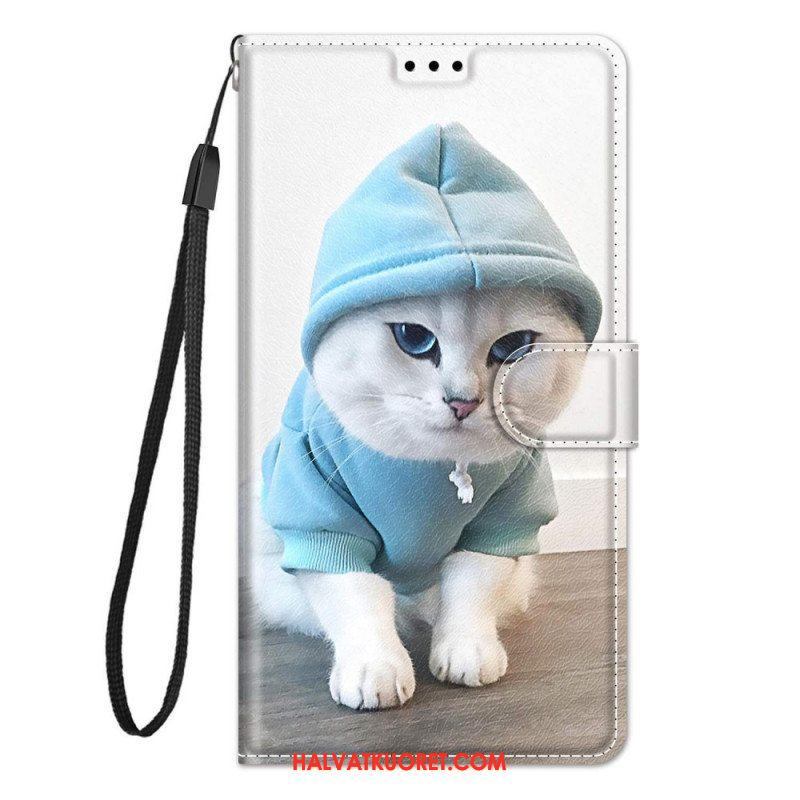 Nahkakotelo Samsung Galaxy M23 5G Suojaketju Kuori Thong Cat Fan