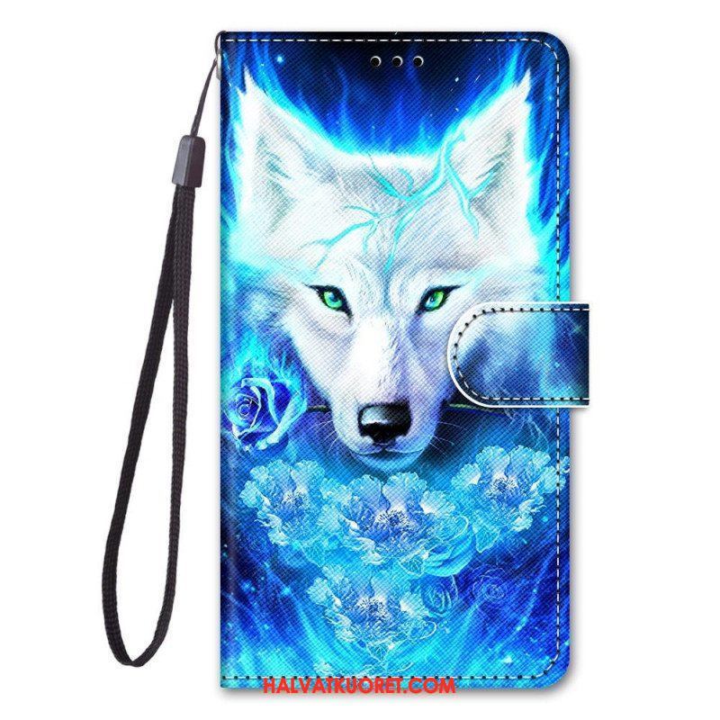 Nahkakotelo Samsung Galaxy M53 5G Suojaketju Kuori Lanyard Wolf