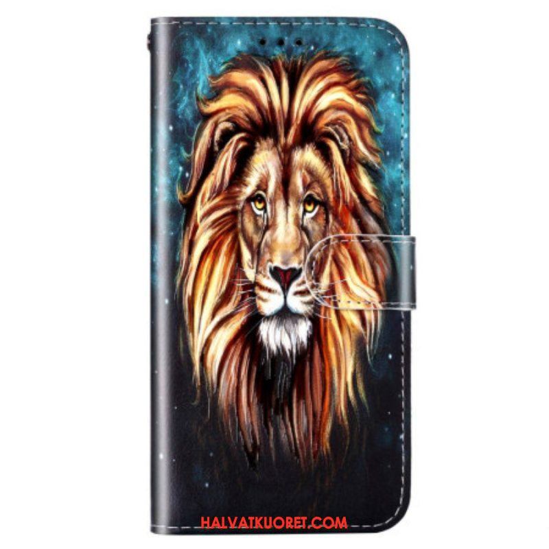 Nahkakotelo Samsung Galaxy S23 5G Suojaketju Kuori Lanyard Lion