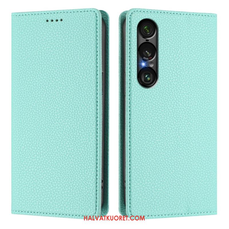 Nahkakotelo Sony Xperia 1 Vii Rfid-suojattu Litsikuvioinen Nahkakuvio Suojakuori