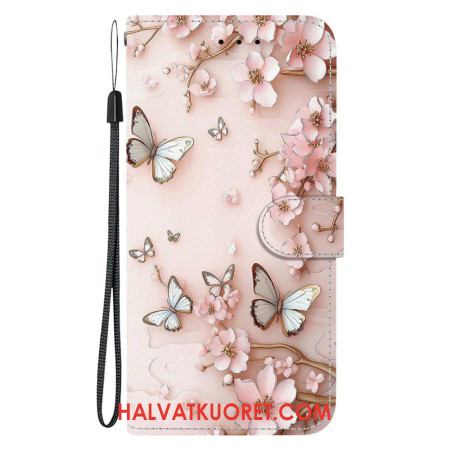 Nahkakotelo Sony Xperia 10 Vii Vaaleanpunaisia Perhosia