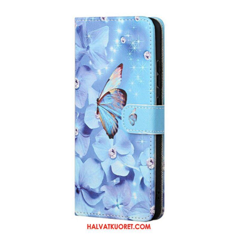 Nahkakotelo Xiaomi Redmi Note 10 5G Suojaketju Kuori Stringit Perhoset
