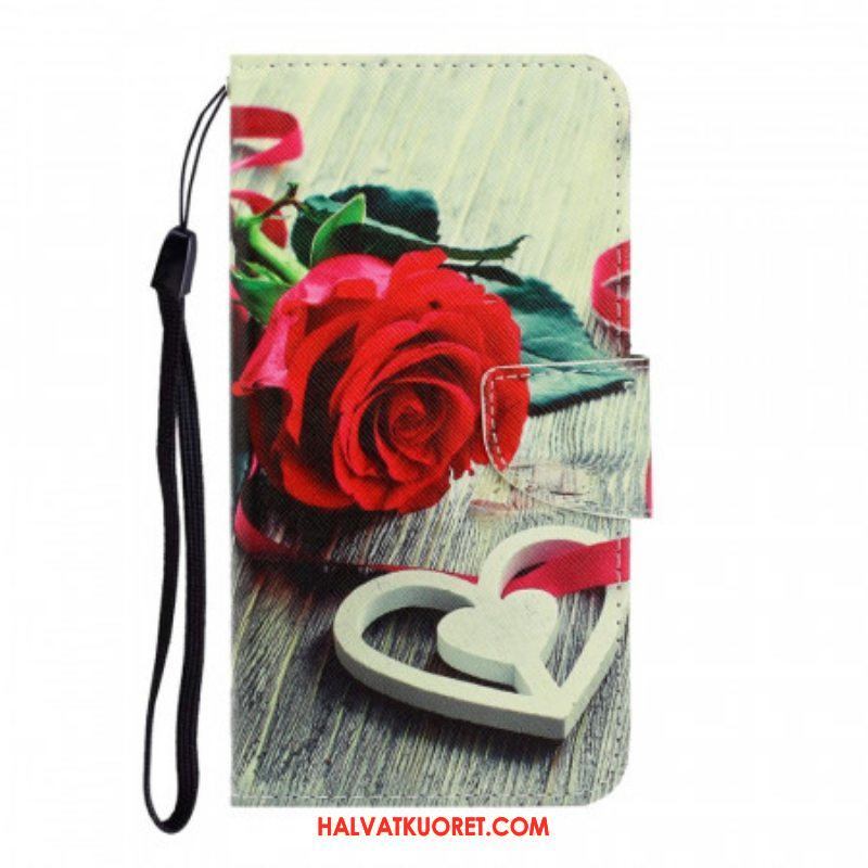 Nahkakotelo Xiaomi Redmi Note 11 Pro Plus 5G Suojaketju Kuori Romanttinen Ruusu Hihnalla