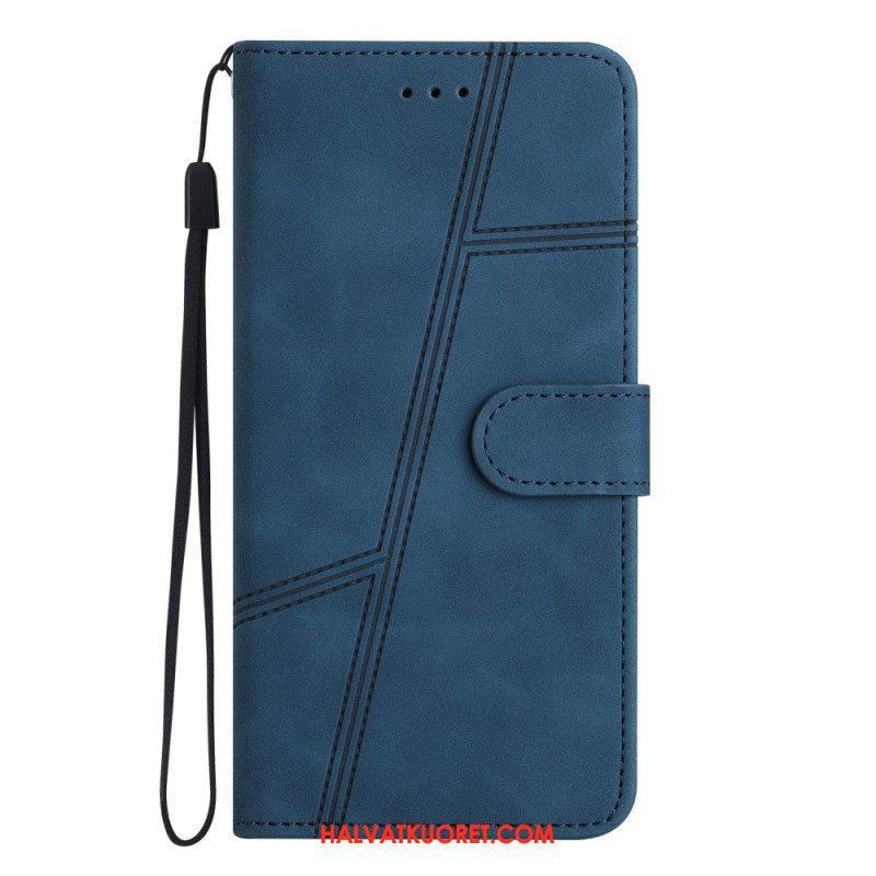 Nahkakotelo Xiaomi Redmi Note 12 5G Suojaketju Kuori Strappy Geometric Leather Style