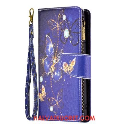 Nahkakotelo Xiaomi Redmi Note 13 5g Purple Butterflies -lompakko Hihnalla