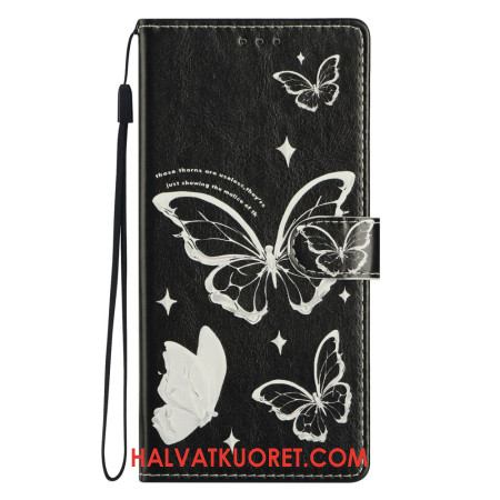 Nahkakotelo Xiaomi Redmi Note 14 4g Mustavalkoisia Perhosia