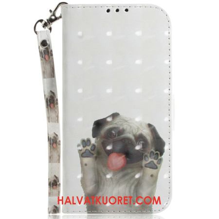 Nahkakotelo Xiaomi Redmi Note 14 5g Mopsikuvioinen Kaulanauha