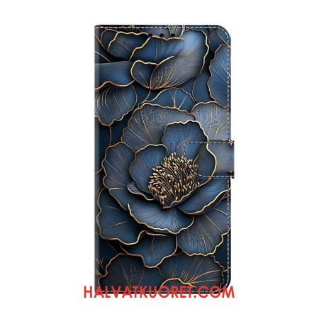 Nahkakotelo Xiaomi Redmi Note 15 5g Sininen Ja Kultainen Pioni