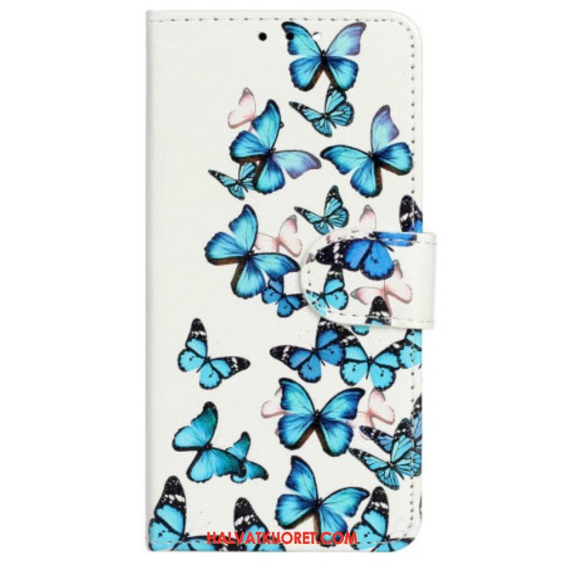 Nahkakotelo iPhone 14 Perhosia Lennossa