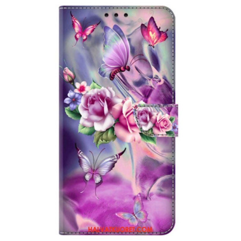 Nahkakotelo iPhone 15 Pro Kauniita Kukkia