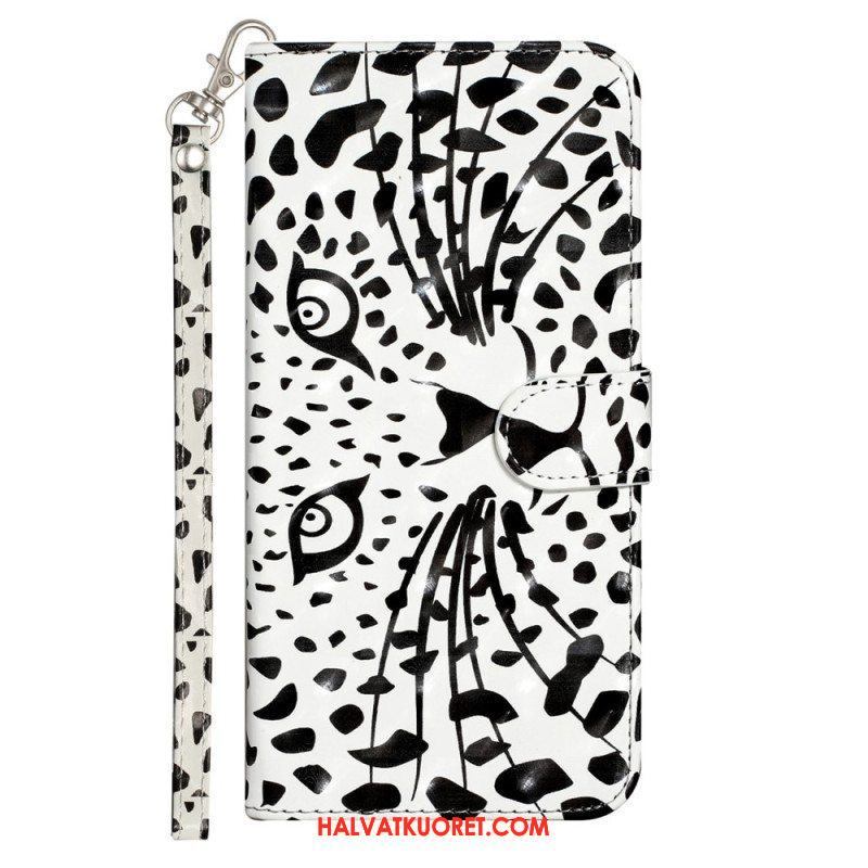 Nahkakotelo iPhone 15 Pro Suojaketju Kuori 3d-leopardi Hihnalla