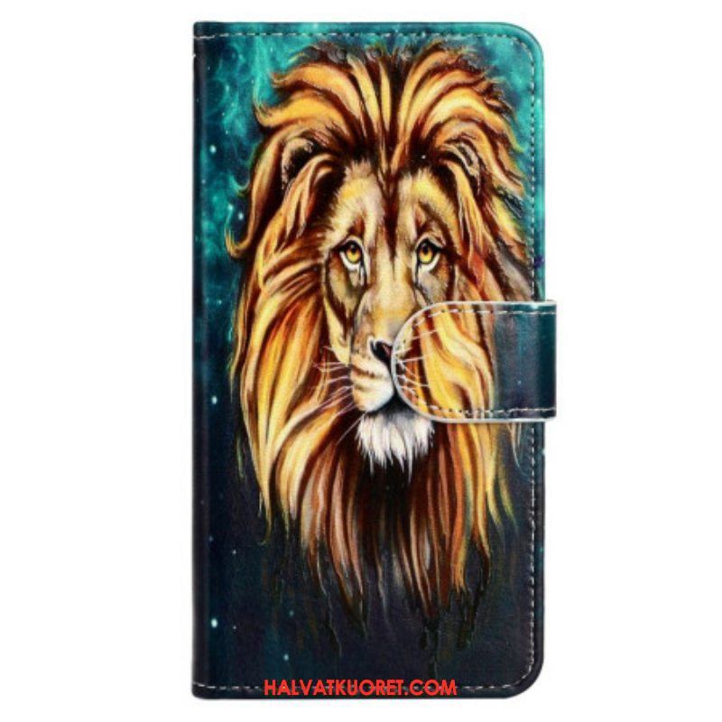 Nahkakotelo iPhone 15 Suojaketju Kuori Lion Graphic Kaulanauha