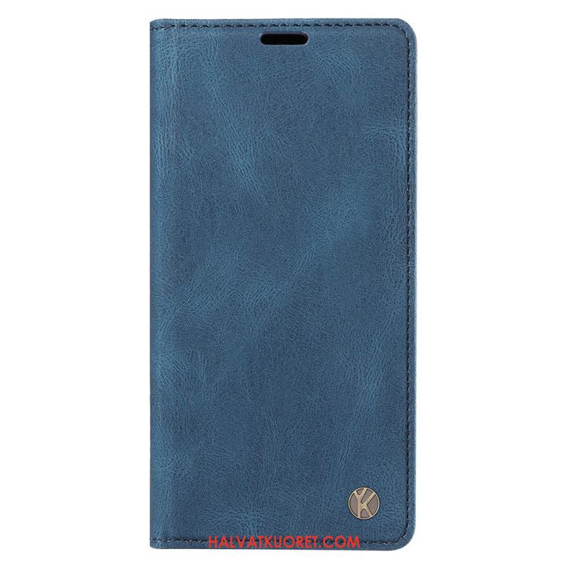 Nahkakotelo iPhone 16 Pro Yikatu Mokkanahkaefekti