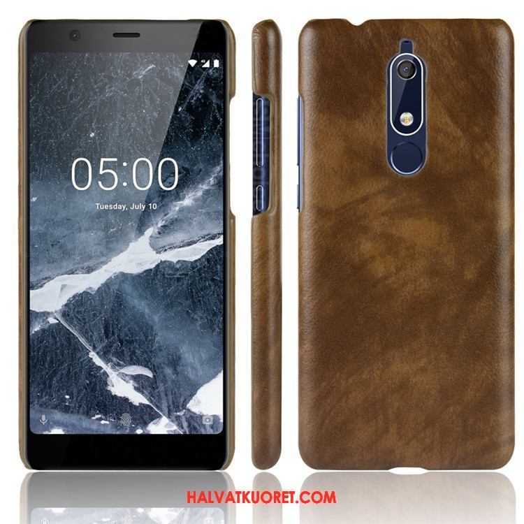 Nokia 5.1 Kuoret Litsi Kotelo, Nokia 5.1 Kuori Suojaus Nahka Braun