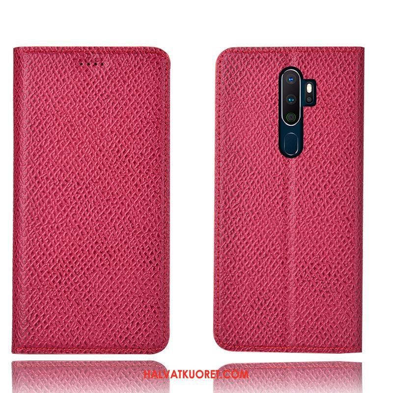 Oppo A9 2020 Kuoret Aito Nahka Nahkakotelo, Oppo A9 2020 Kuori Puhelimen Punainen