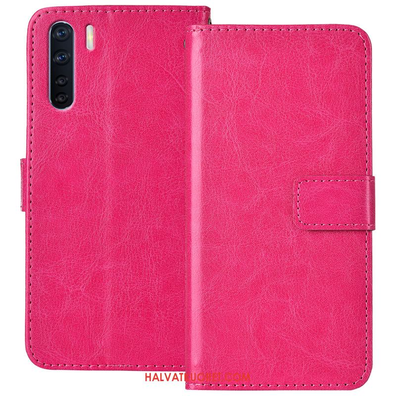 Oppo A91 Kuoret Pehmeä Neste Nahkakotelo Punainen, Oppo A91 Kuori Puhelimen Kortti