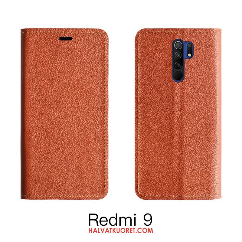 Redmi 9 Kuoret Murtumaton Suojaus, Redmi 9 Kuori All Inclusive Nahkakotelo Beige