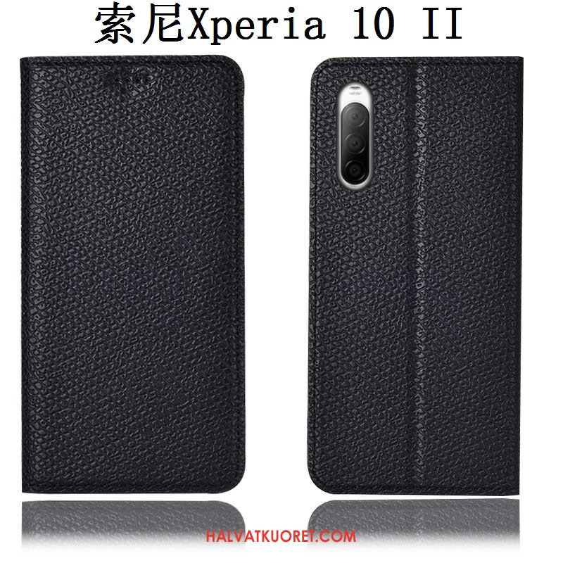 Sony Xperia 10 Ii Kuoret Musta Aito Nahka Suojaus, Sony Xperia 10 Ii Kuori Murtumaton Kukkakuvio