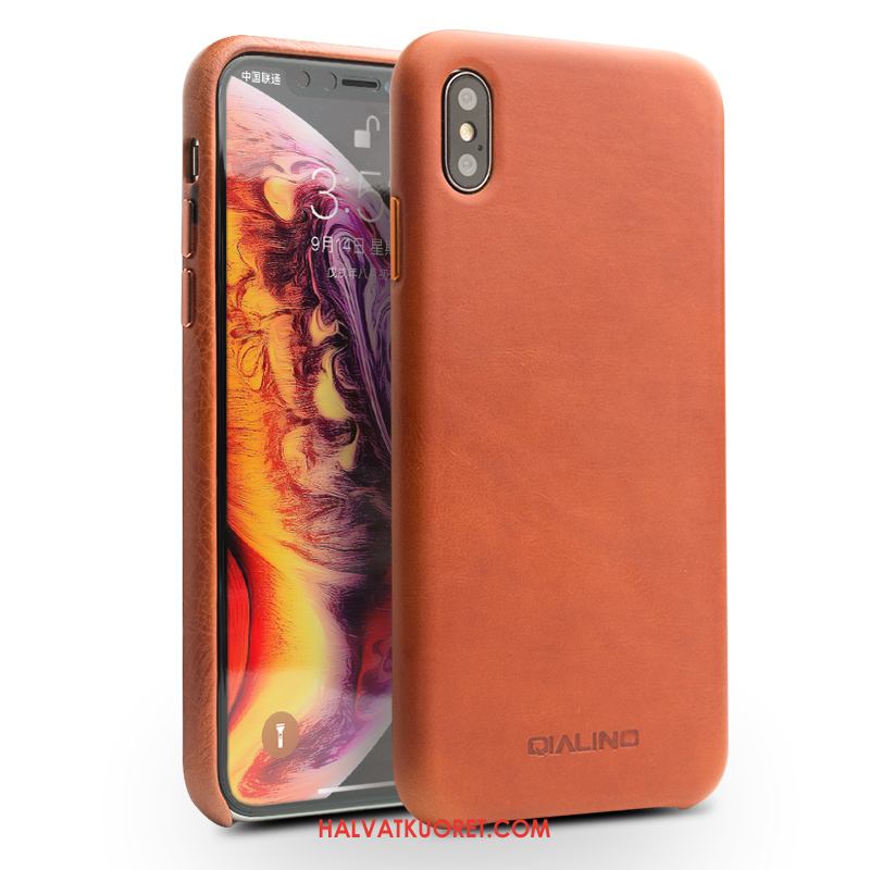 iPhone Xs Kuoret Takakansi Nahka Yksinkertainen, iPhone Xs Kuori Aito Nahka Liiketoiminta Braun